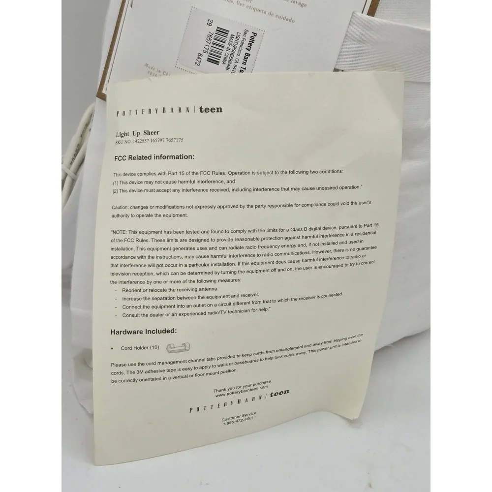 Pottery Barn Teen Light Up Window Sheer White Curtain Panel 44x84 7657175